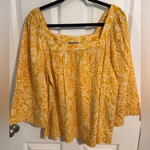 😍NWT Cotton Yellow Floral Square-Neck Boho/ Peasant Top SZ medium